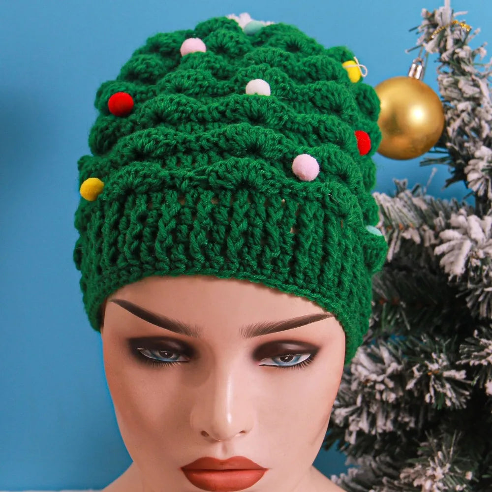 1pc Creative Christmas Tree Knitted Hat Children Adults Party Dressing Handmade Woolen Hat Winter Warm Hat Gift Hat