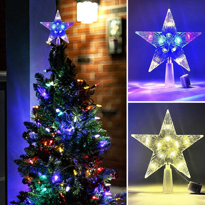 Glowing Christmas 15cm Tree Topper Xmas Tree Transparent Five-pointed Star Ornament Star Topper with LED Light for Home Decor