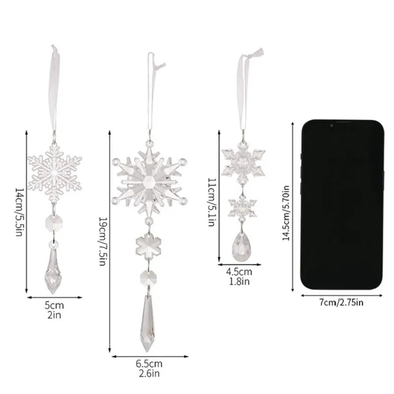 6pcs Crystal Christmas Ornaments for Christmas Tree Decorations-Hanging Acrylic Snowflake Icicle Ornaments with Drop Pendants