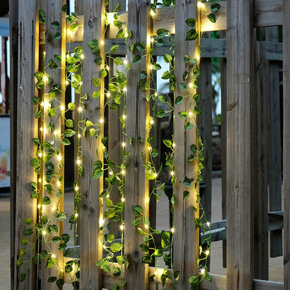 2.3m Silk Leaves Fake Creeper Green Leaf Ivy Vine 3m LED String Lights for Home Wedding Party Hanging Garland Artificial Flower