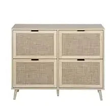 Rattan Shoe Cabinet with 4 Flip Drawers