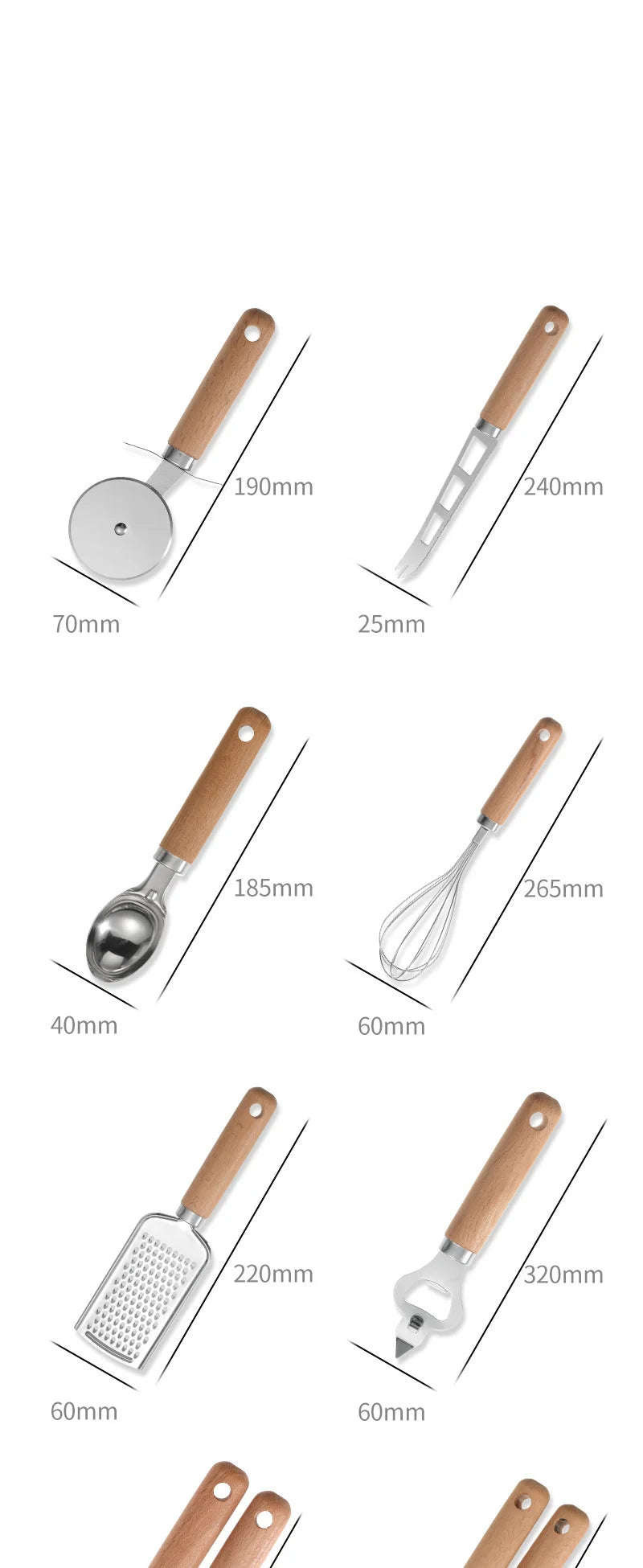 Kitchen gadget set of 9 pieces With Wooden Handle Can Opener Baking Set Cooking Tool Kitchenware Pizza Peeler Cheese Knife