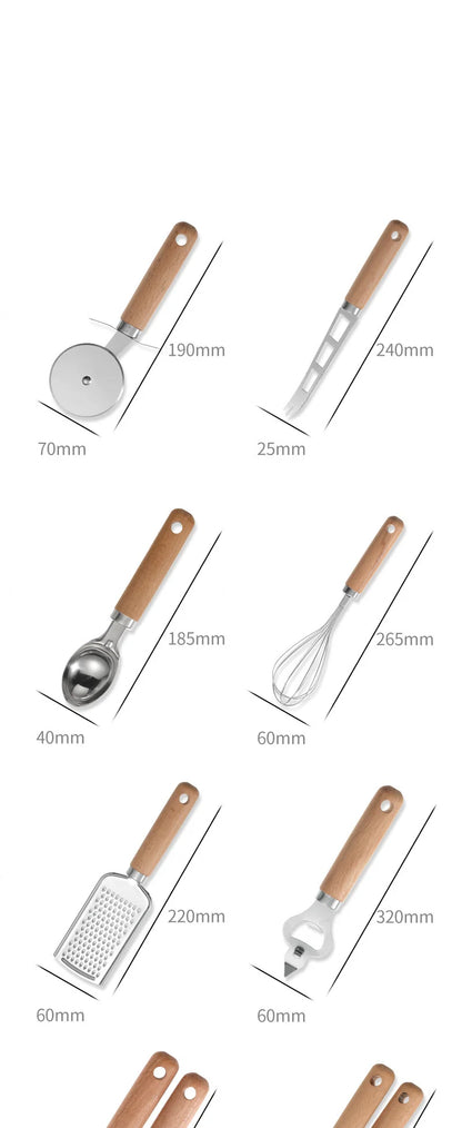 Kitchen gadget set of 9 pieces With Wooden Handle Can Opener Baking Set Cooking Tool Kitchenware Pizza Peeler Cheese Knife