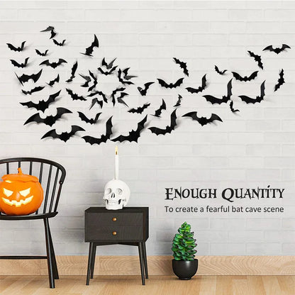 2023 Halloween Home Decoration 3D PVC Bats Wall Stickers Window Decor Yard Sign Outdoor Lawn Spooky Party Room Decor Supplies