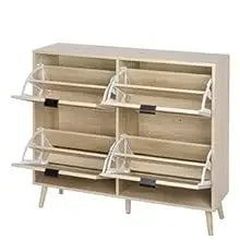 Rattan Shoe Cabinet with 4 Flip Drawers