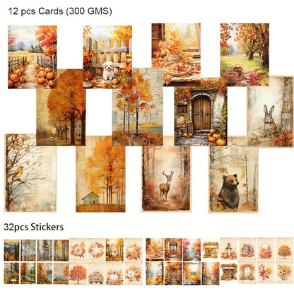 JAIIMAN 44pcs Card and Sticker set for Holiday,Halloween,Christmas,Harvest,Thanksgiving,Xmas with Snowman,Pumpkin Pattern for