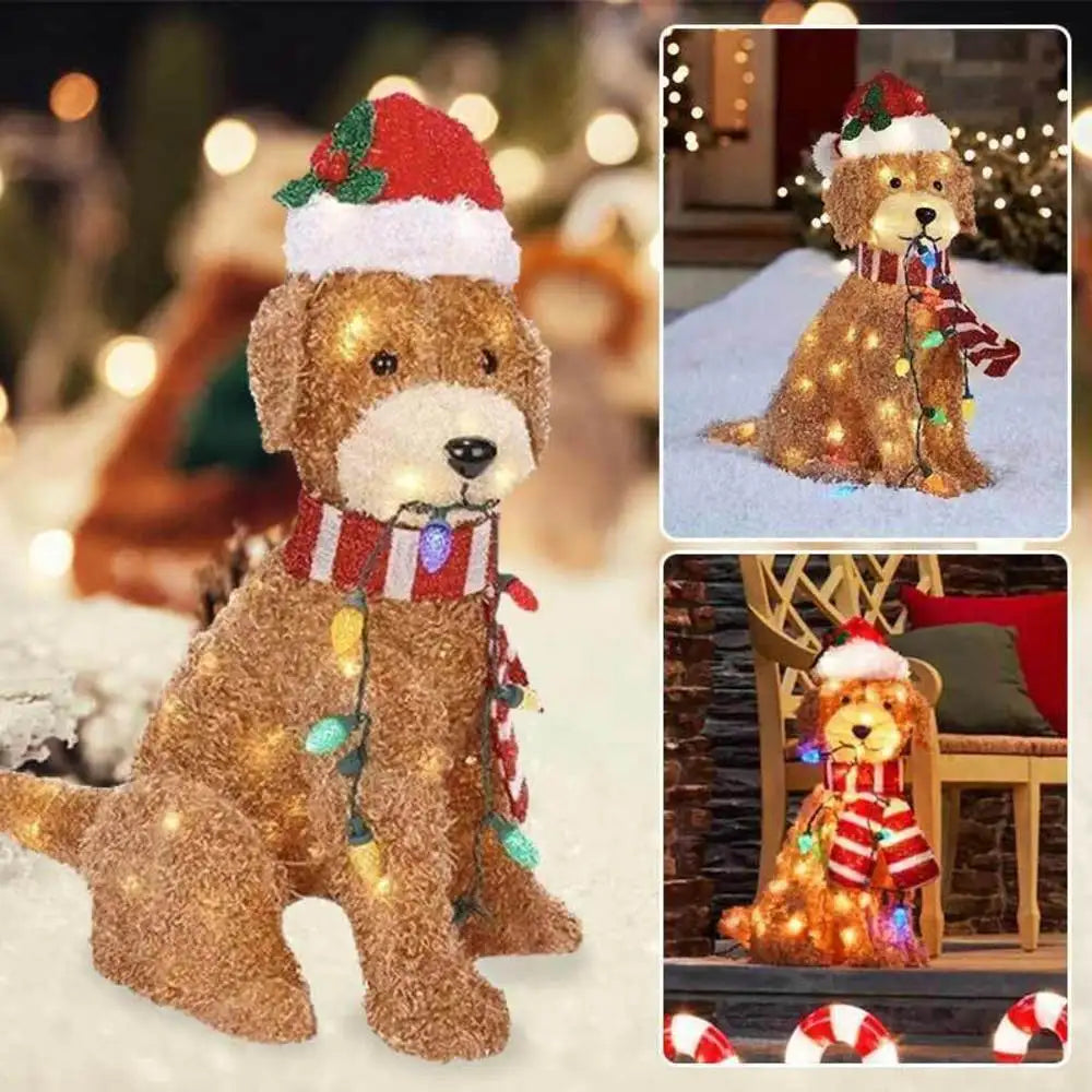 2024 Outdoor Christmas Decorations Yard Signs Acrylic Dog Garden Stake with Lights Garden Statues for Backyard Lawn Pathway