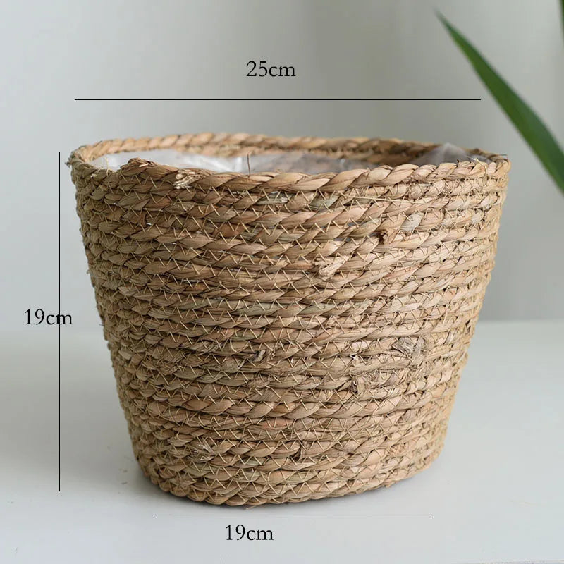 Straw Weaving Flower Plant Pot Basket Grass Planter Basket Indoor Outdoor Flower Pot Cover Plant Containers for Plantable Plants