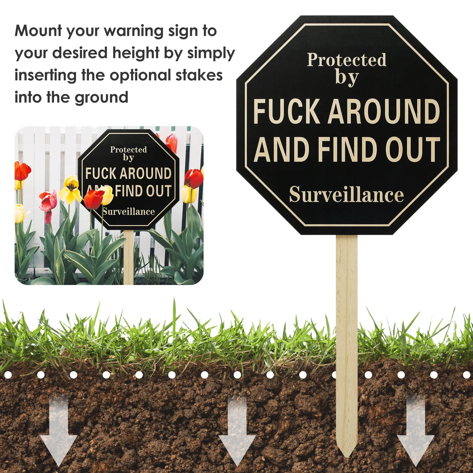 Yard Sign with Stake Fuck around and Find Out Wooden Yard Logo Sign Durable Funny Prank Signs Reusable Front Door Decoration