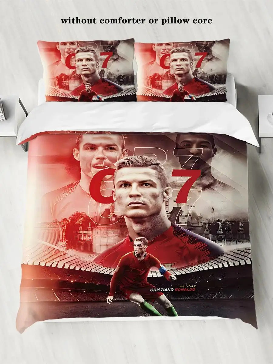 3Pcs Soccer Star Bedding Set with Stitching Print for Bedroom and Guest Room -1 Duvet Cover and 2 Pillowcases (No Core)