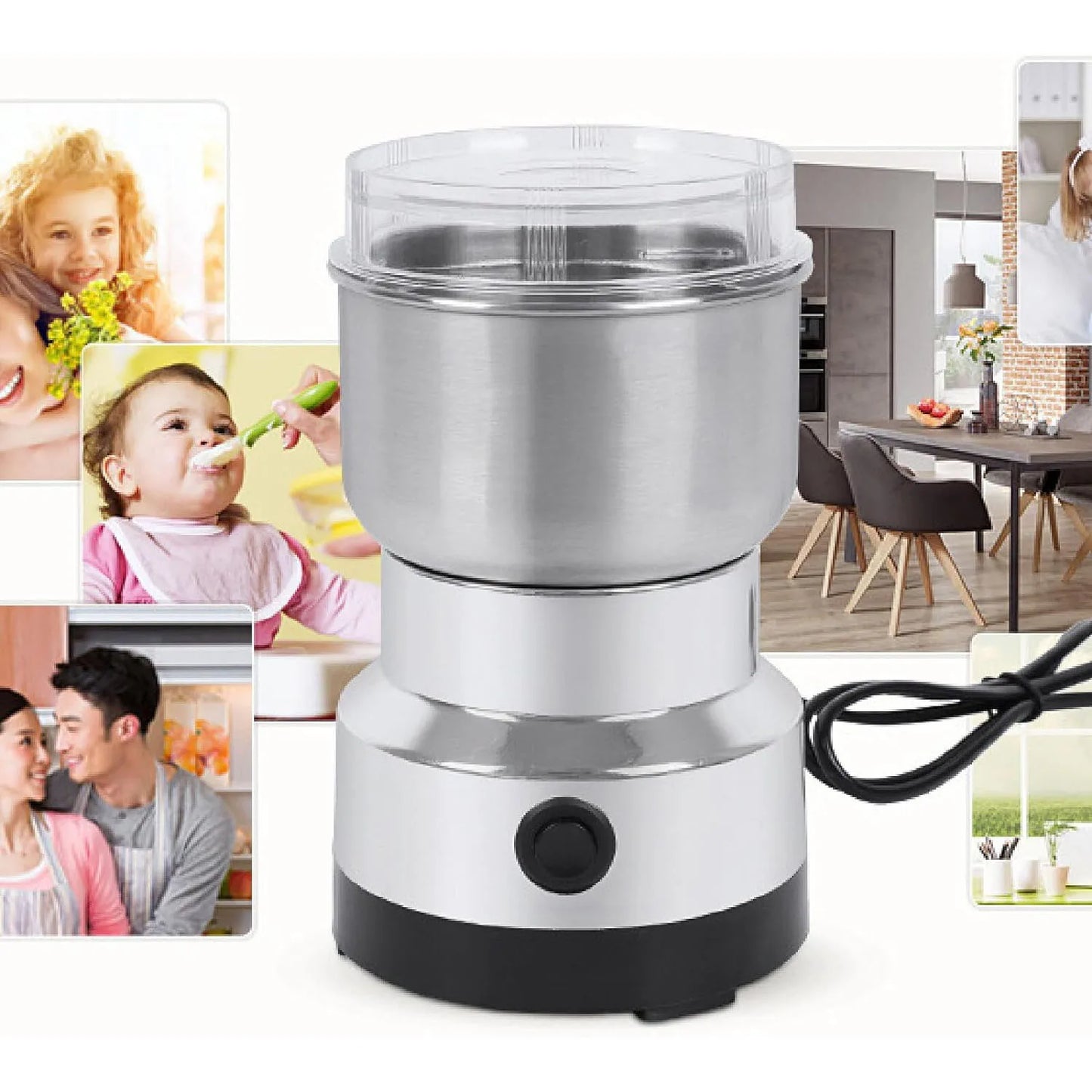 Electric Grinder Four Edged Blade Kitchen Cereal Nuts Beans Spices Grains Grinder Machine Multifunctional Home Coffee Grinder