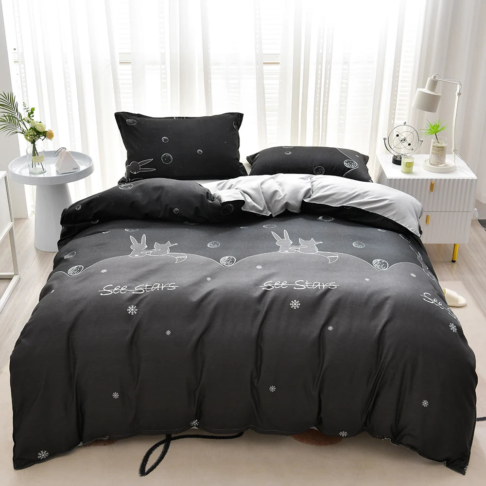 Bed Linen Bedding Set Washed Cotton Four-Piece Bed Sheets Set Comfort Sets Solid Christmas Couple Bed Quilt Cover