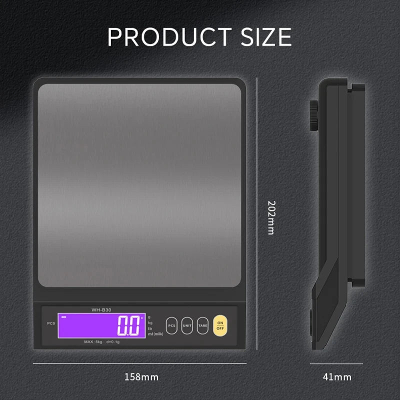 5Kg/0.1G 10Kg/1G Digital Electronic Kitchen Scale LCD Display Fully Waterproof Stainless Steel Measuring Weighing Baking Tool