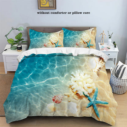 3-Piece down Set with Beach Starfish Pattern (1 down Duvet Cover+2 Pillowcases, without Core) Bedroom Bedding