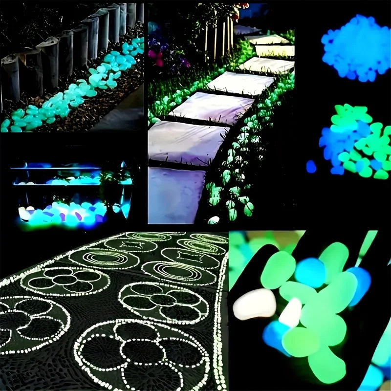 100Pcs Glow in the Dark Pebbles, Resin Luminous Stones for Landscape, Garden Paths, Potted Plants, Parks, Aquarium Decor,