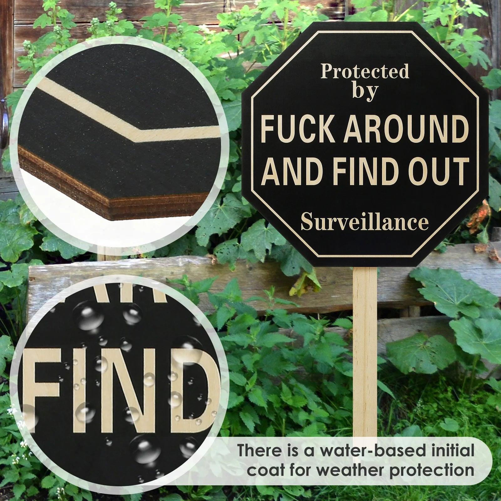 Yard Sign with Stake Fuck around and Find Out Wooden Yard Logo Sign Durable Funny Prank Signs Reusable Front Door Decoration