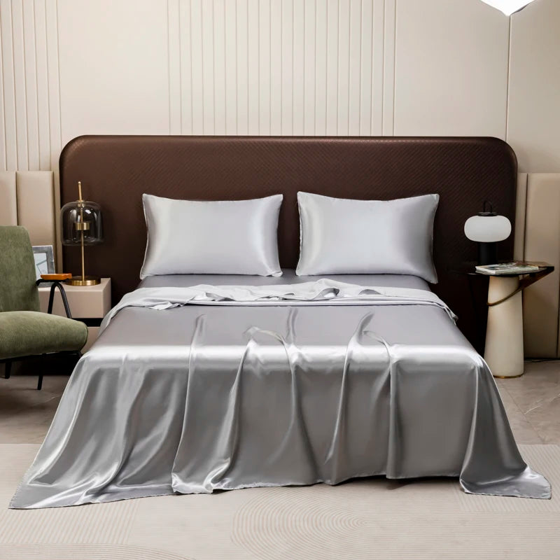 Solid Color Satin Sheet and Pillowcase Set，Luxurious Bedding Ensemble with a Silky Sheen，Twin/Full/Queen/King Size