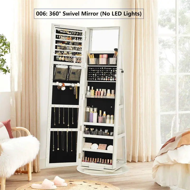 【Deals for You】Songmics Lockable Mirror Jewelry Cabinet,Standing Jewelry Armoire, Jewelry Organizer, Frameless Full-Length Mirror, 3 Storage Shelves