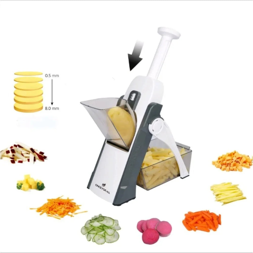 5 in 1 Vegetable Chopper Food Potato Cutter, Strips Julienne Dicer Adjustable Thickness 0.1-8 Mm Kitchen Chopping Kitchen Tools