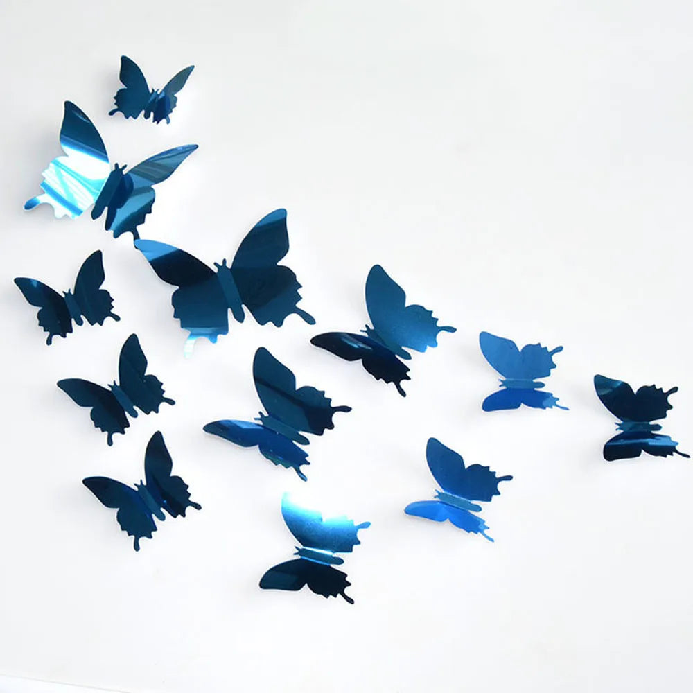 12Pcs/Lot PVC 3D Mirrors Butterfly Decorative Stakes Wind Spinners Garden Decorations Simulation Butterfly