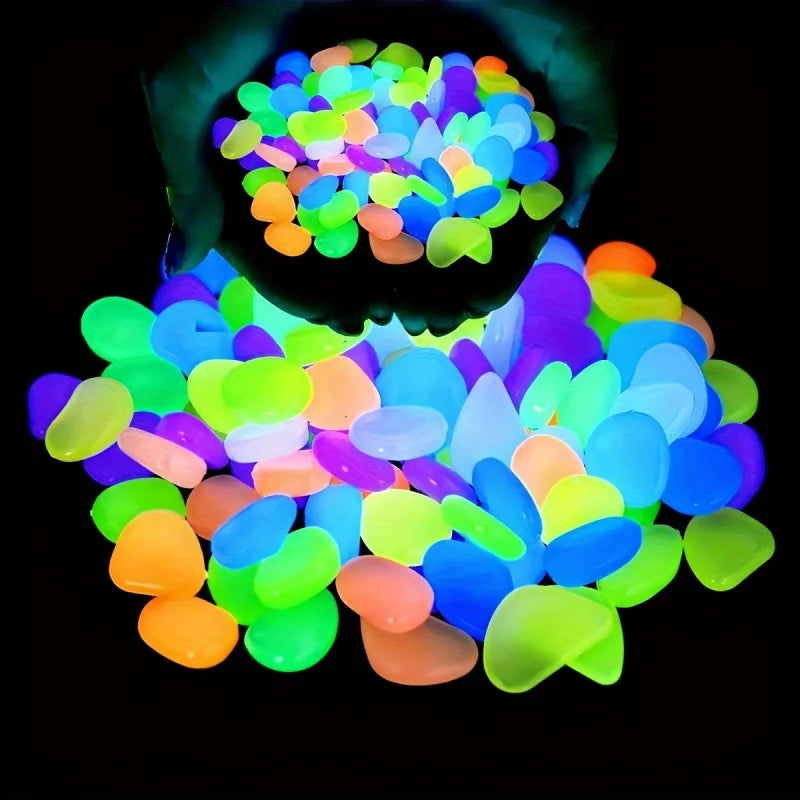 100Pcs Glow in the Dark Pebbles, Resin Luminous Stones for Landscape, Garden Paths, Potted Plants, Parks, Aquarium Decor,