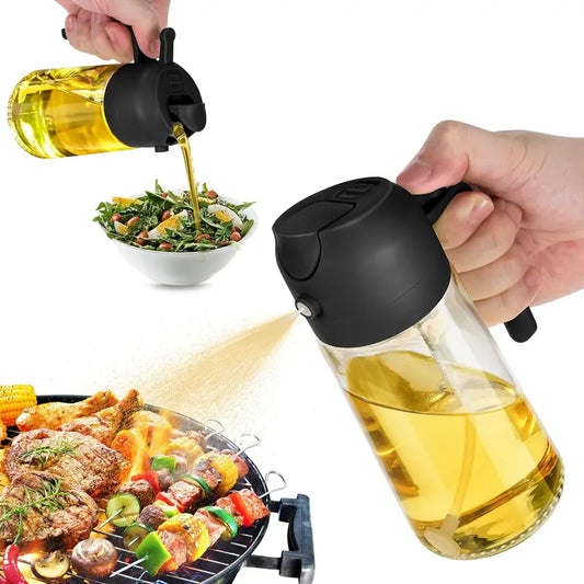 GJ 16Oz Oil Dispenser Bottle for Kitchen - 2 in 1 Olive Oil Dispenser and Oil Sprayer - 470Ml Olive Oil Bottle - Oil Sprayer for Cooking, Kitchen, Salad, Barbecue Black Utensils Kitchen Oildispenser Oils Prayer Black Non-Toxic Multicoloured Non-Toxic