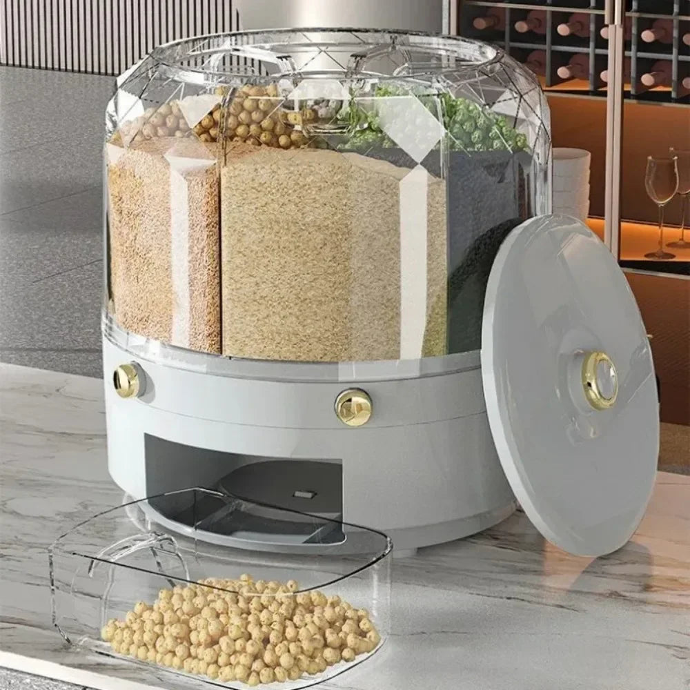 Kitchen Storage Box 360 Degree Rotating Rice Dispenser Sealed Dry Cereal Grain Bucket Dispenser Moisture-Proof Food Container