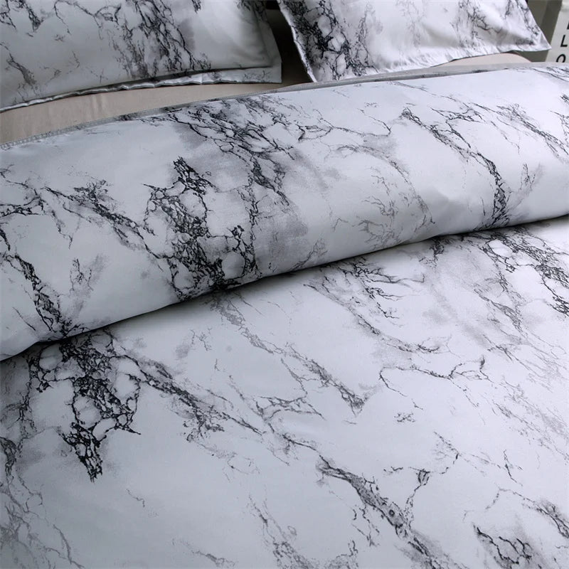 Marble 3Pcs 100% Polyester Duvet Cover Set Granite Surface with Stormy Natural Mineral Stone Pattern Comforter Cover