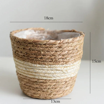 Straw Weaving Flower Plant Pot Basket Grass Planter Basket Indoor Outdoor Flower Pot Cover Plant Containers for Plantable Plants