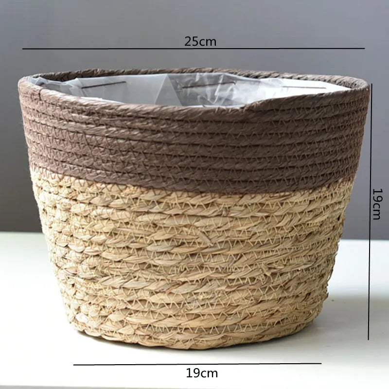 Straw Weaving Flower Plant Pot Basket Grass Planter Basket Indoor Outdoor Flower Pot Cover Plant Containers for Plantable Plants