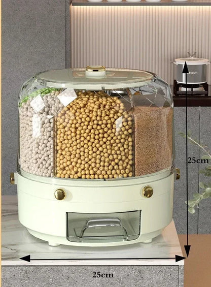 Kitchen Storage Box 360 Degree Rotating Rice Dispenser Sealed Dry Cereal Grain Bucket Dispenser Moisture-Proof Food Container