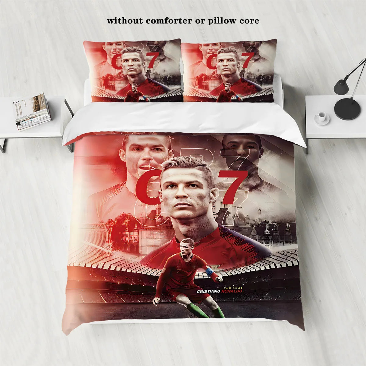 3Pcs Soccer Star Bedding Set with Stitching Print for Bedroom and Guest Room -1 Duvet Cover and 2 Pillowcases (No Core)