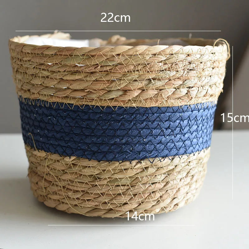 Straw Weaving Flower Plant Pot Basket Grass Planter Basket Indoor Outdoor Flower Pot Cover Plant Containers for Plantable Plants