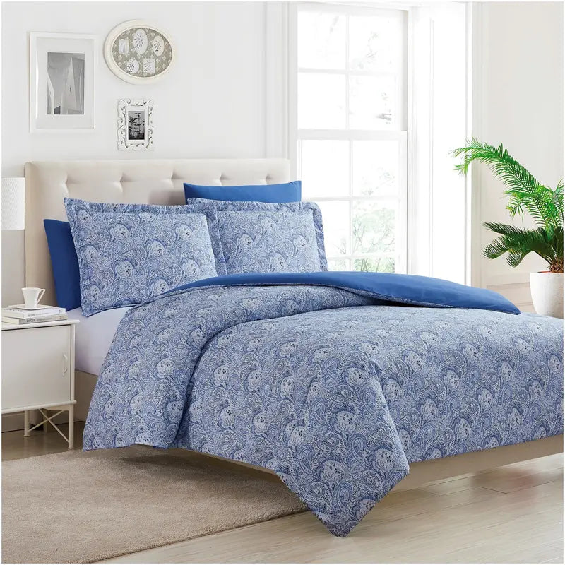 Mellanni Duvet Cover Set - 5-Pc Iconic Collection - Soft, Breathable Microfiber Is Cooling & Machine Washable - Wrinkle, Fade, Stain Resistant